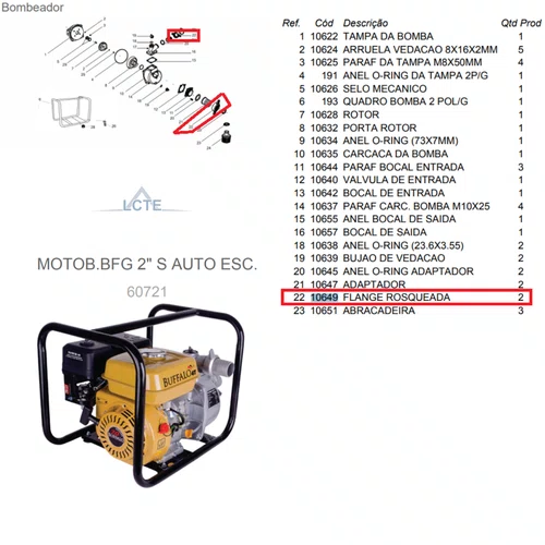 Flange Rosqueada do Bombeador Para Motobomba BFG 2" S -10649