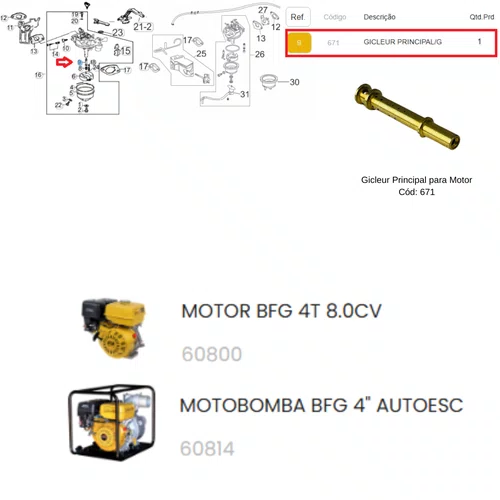 Gicleur Principal do Carburador para Motor 8HP Buffalo