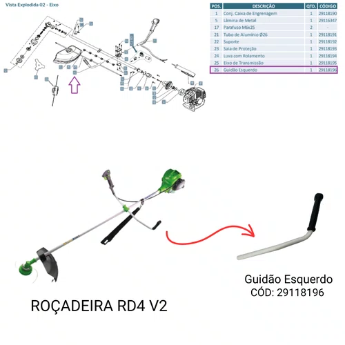 Guidão com Punho para Roçadeiras 36cc Menegotti