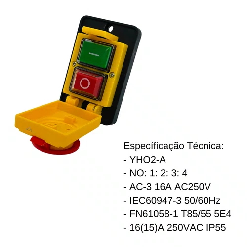 INTERRUPTOR DE FASE UNICA DE "APERTAR", FUNCAO - "ESQUERDA/DIREITA/ABRIR/BAIXO/EMERGENCIA", COM COMPONENTES ELETRICOS PA