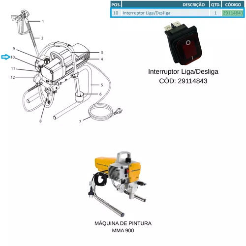 Interruptor Liga/Desliga Pistola Airless MMA900 Menegotti