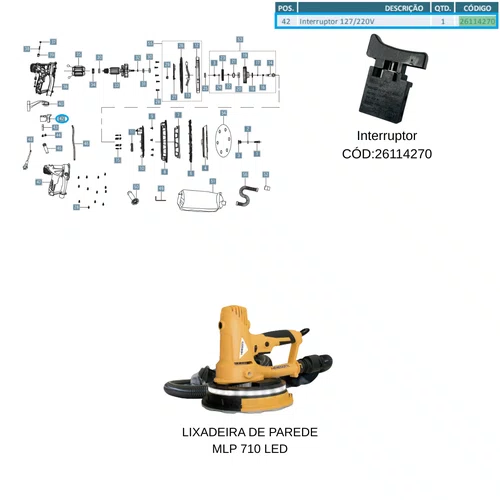 Interruptor Liga/Desliga P/ Lixadeira de Parede MLP 710 Led