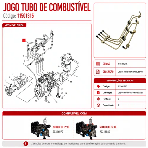 Jg. Tubo de Combustível CÓD: 11501315 Motor BD 39.0 Branco