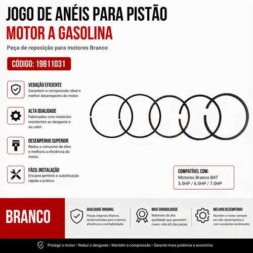 Jogo De Aneis 68mm P/ Motor B4T 5.5/6.5/6.5R Branco 19811031 Cor:Única;Tamanho:Único
