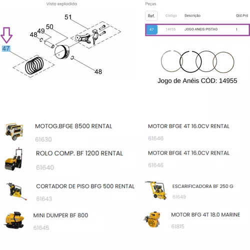 Jogo de Anéis para Motor BFG 16HP Rental/18HP Marine Buffalo