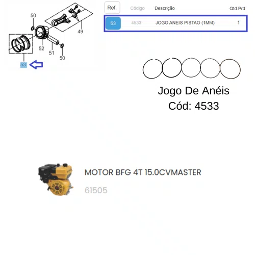 Jogo de Aneis do Pistão 1.0mm para Mtor Bfg15.0hp Buffalo