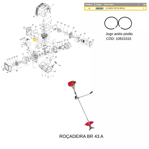 Jogo de Anéis Pistão para Roçadeira BR 43A  Branco