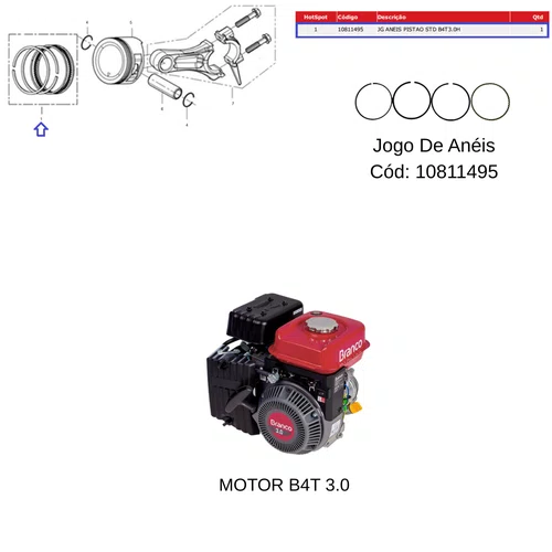 Jogo de Anéis Pistão Std para Motor B4T 3.0 Branco Original
