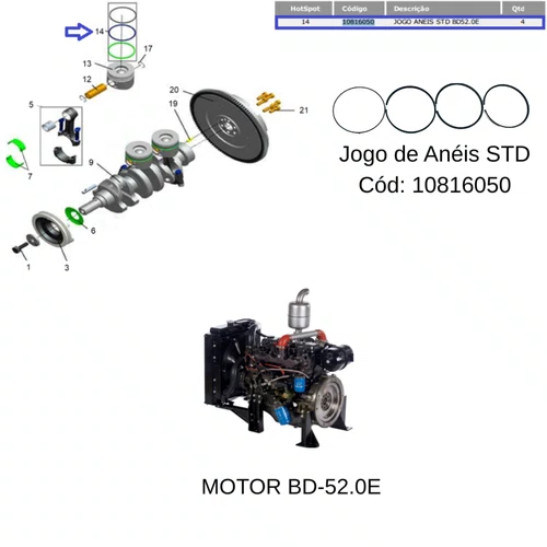 Jogo de Anéis STD Para Motor Diesel 52.0hp Branco - 10816050