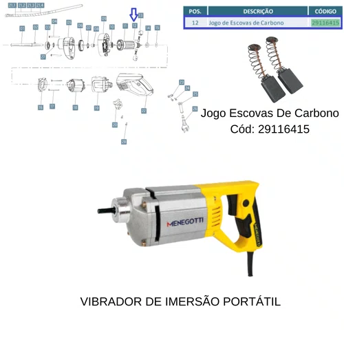 Jogo de Escovas de Carbono para Vibrador Portátil Menegotti