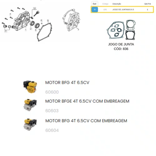 Kit/Jogo de Juntas Vedação para Motor 6.5Hp Buffalo Original