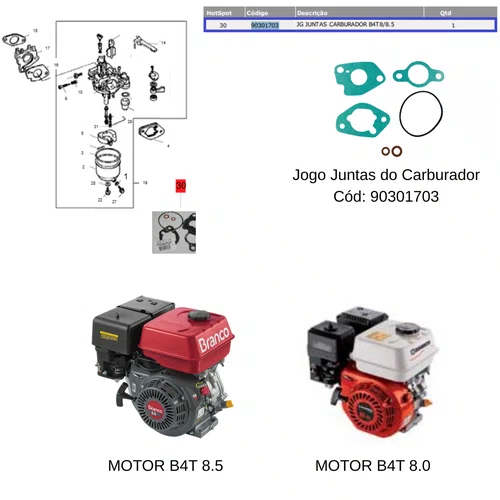 Jogo Juntas Carburador para Motor B4T8.5hp Branco Original