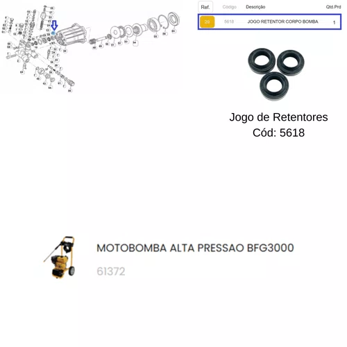 Jogo Retentores Motobomba Alta Pressão BFG 3000 Buffalo