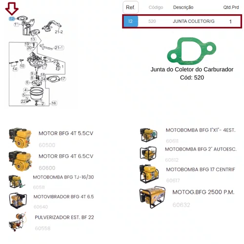 Junta do Coletor do Carburador Motor 5.5/6.5HP - 00520