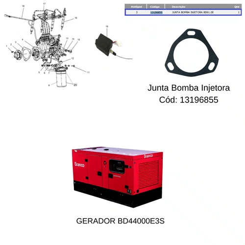 Junta da Bomba Injetora para Gerador BD44000 Branco Original