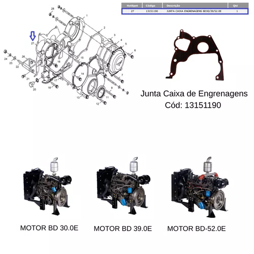 Junta da Caixa de Engrenagens 13151190 P/ Motor Bd 30.0cv