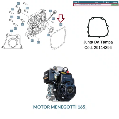 Junta da Tampa do Bloco COD: 29114296 P/ Motor Menegotti 165