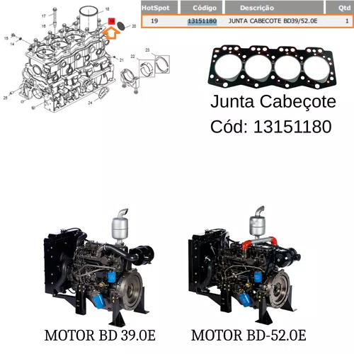 Junta do Cabeçote 13151180 Para Motor Diesel 39.0cv - Branco