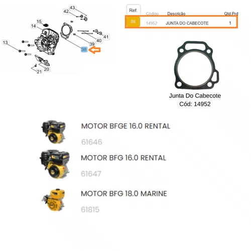 Junta Do Cabeçote CÓD: 14952 P/ Motor Gasolina 16.0hp Rental