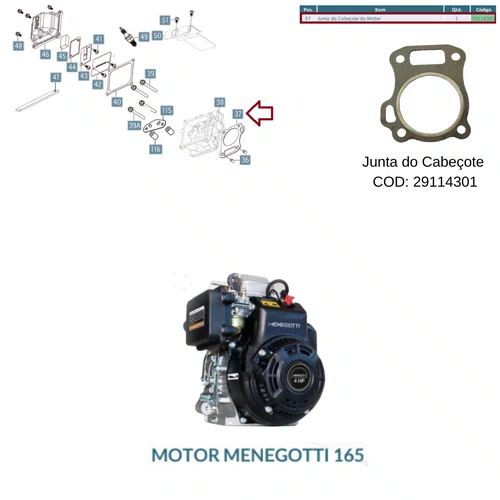Junta do Cabeçote COD: 29114301 P/ Motor Menegotti 165