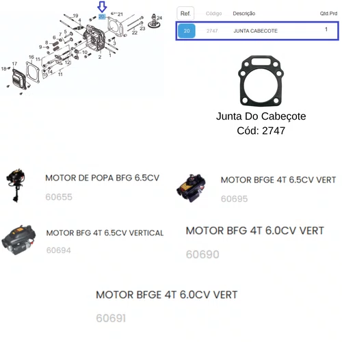 Junta Do Cabeçote Para Motor BFG 6.0hp Vertical Buffalo 2747 Cor:Única;Tamanho:Único