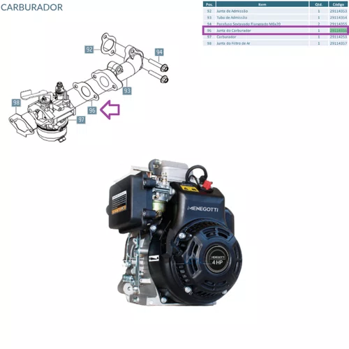 Junta do Carburador para Motor a Gasolina 165 Menegotti
