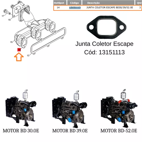 Junta do Coletor de Escape 13151113 Para Motor Bd 30.0cv