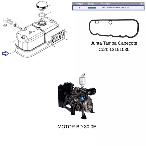 Junta Tampa Cabeçote Para Motor BD 30.0hp Branco 13151030