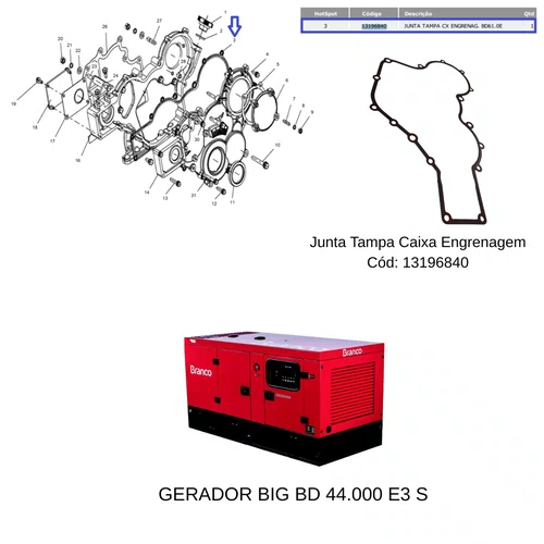Junta Tampa Cx Engrenagem P/Gerador BD 44000 Branco 13196840