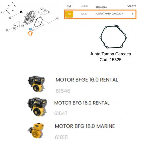 Junta Tampa da Carcaça Motor BFG 16.0/18.0hp Rental Buffalo