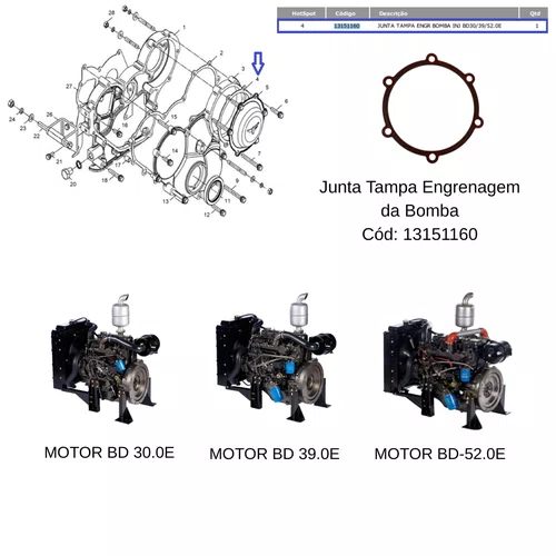 Junta Tampa de Engrenagem Bomba 13151160 Motores BD 227 E/TE