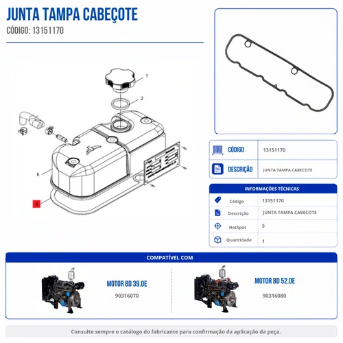 Junta Tampa do Cabeçote 13151170 P/ Motor BD 39.0cv - Branco