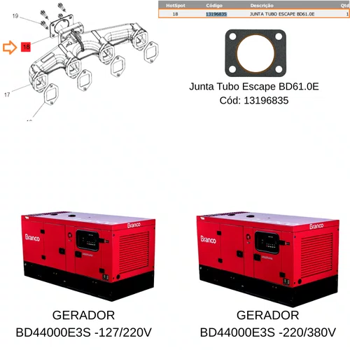 Junta Tubo de Escape Gerador Big 44.000 220/380V E3 Branco