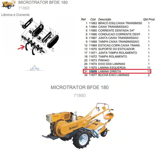 Lâmina Direita do Microtrator BFDE 180 - Buffalo Original