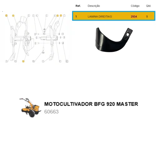 Lâmina Direita para Motocultivador BFG920 Buffalo Original