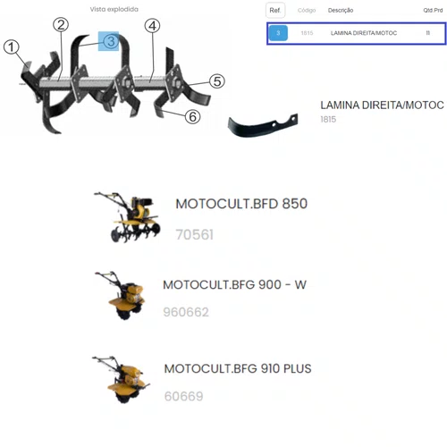 Lamina Direita Para Motocultivador BFD 850 Buffalo 1815