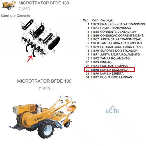 Lâmina/Enxada Esquerda para Microtrator BFDE 180 Buffalo