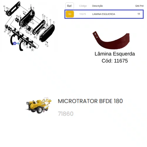 Lâmina/Enxada Esquerda para Microtrator BFDE 180 Buffalo