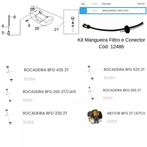 Mangueiras com Filtro da Roçadeira BFG52SB/BF52S 2T Buffalo