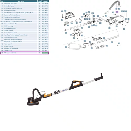 Manipulo de Aperto Lixadeira de Parede MLP750 Led - 29114738
