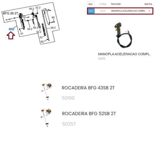 Manopla Aceleração Completa Roçadeira Buffalo BFG 43 13670