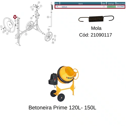 Mola de Tração Haste da Trava Betoneira 120/150L Menegotti