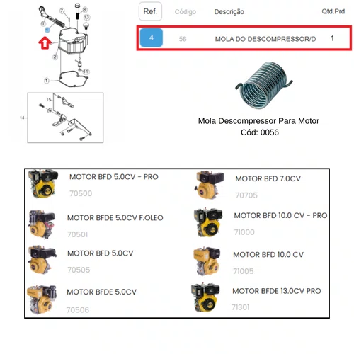 Mola Descompressor Motor Diesel BFD 5/7/10/13Hp - Buffalo