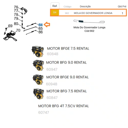 Mola do Governador Longa para Motor BFG 7.5hp Rental Buffalo