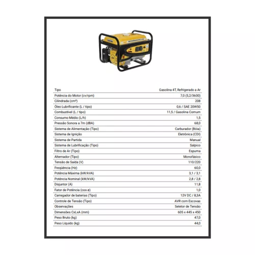 Motogerador BFG 3100 a Gasolina 4T / 7CV Buffalo Original