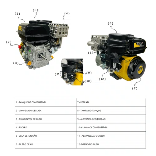 Motor á Gasolina BFG 4T 7.5hp Rental Partida Manual Buffalo