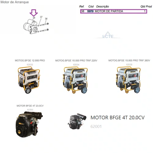 Motor de Partida para Motor BFGE 23.0cv PRO Buffalo Original