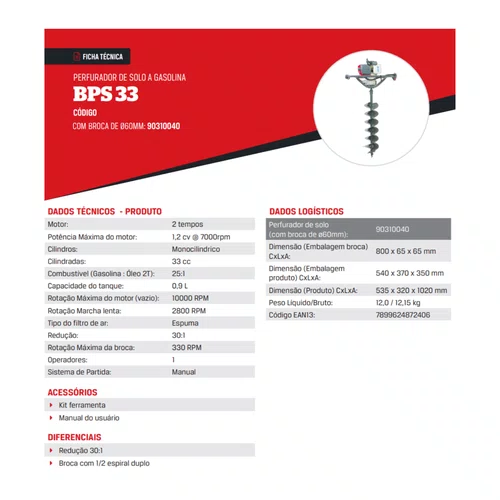 Perfurador de Solo BPS33 Branco Original