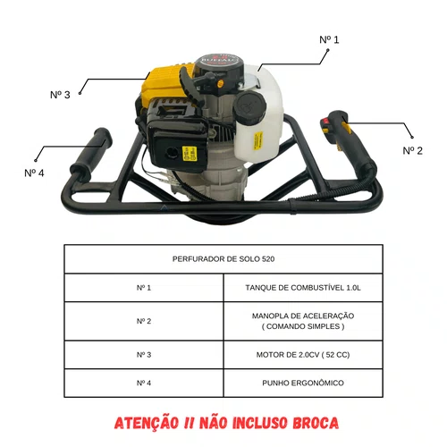 Perfurador Solo 52cc 2t S/ Broca Gasolina - Original Buffalo