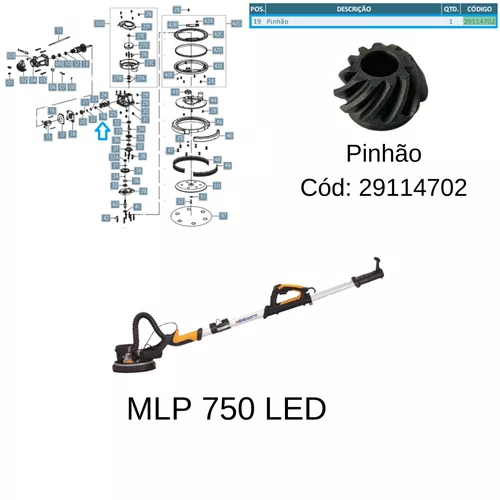 Pinhão para Lixadeira de Parede MLP 750 Led Menegotti